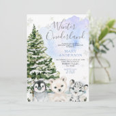 冬の北極の動物オンダーランド誕生日 招待状 (スタンド正面)