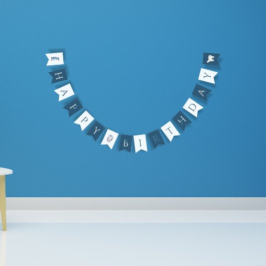 冬の北極の動物ブルーボーイバースデーパーティー バンティングフラッグ