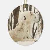 冬の北極オオカミ セラミックオーナメント (左)