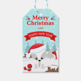 冬の北極キツネ雪のシーンメリークリスマス ギフトタグ