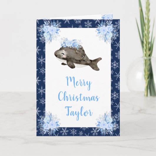 冬の北極クジラのクリスマスカード シーズンカード (正面)
