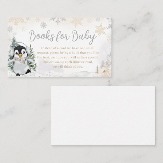 冬の北極ペンギン赤ちゃんシャワーベビー エンクロージャーカード (正面/裏面)