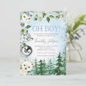 冬の北極動物の松の木の男の子の赤ちゃんシャワー 招待状 (スタンド正面)