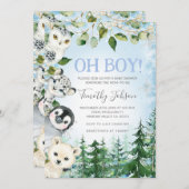 冬の北極動物の松の木の男の子の赤ちゃんシャワー 招待状 (正面/裏面)