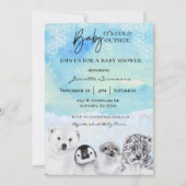 冬の北極動物の赤ちゃんシャワー外は寒い 招待状 (正面)