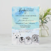 冬の北極動物の赤ちゃんシャワー外は寒い 招待状 (スタンド正面)