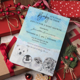 冬の北極動物の赤ちゃんシャワー外は寒い 招待状