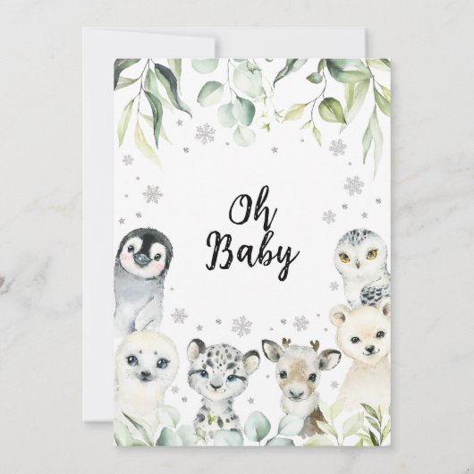 冬の北極動物の赤ちゃんシャワー 招待状 (裏面)