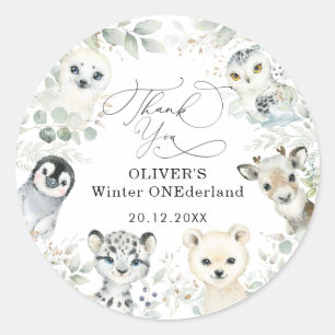 冬の北極動物の雪の森1歳の誕生日 ラウンドシール