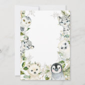 冬の北極動物の雪片ベビーシャワー 招待状 (裏面)