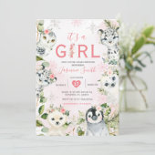 冬の北極動物フローラガールベビーシャワー 招待状 (スタンド正面)