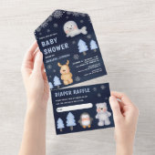 冬の北極動物海軍ブルーベビーシャワー オールインワン招待状 (貼ってはがせる)