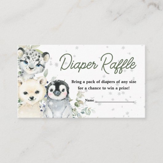 冬の北極動物赤ちゃんシャワーおむつラッフル エンクロージャーカード (正面)