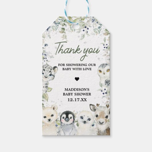 冬の北極動物赤ちゃんシャワーメッセージカード ギフトタグ (正面)