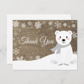 冬の北極熊白の雪片サンキューカード サンキューカード (正面/裏面)