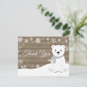 冬の北極熊白の雪片サンキューカード サンキューカード (スタンド正面)