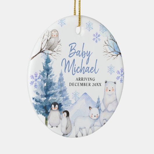 冬の北極男の赤ちゃん妊娠発表 セラミックオーナメント (右)