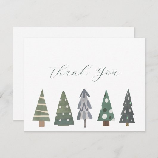 冬の北欧クリスマスツリーありがとうノートカード サンキューカード (正面/裏面)