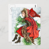 冬の友だち – （鳥）ショウジョウコウカンチョウバードガールポストカード ポストカード (正面/裏面)