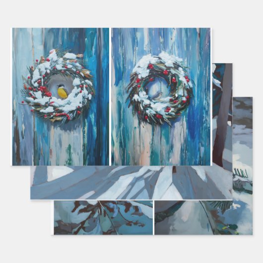 冬の友人と雪、雪の自然 ラッピングペーパーシート (セット)