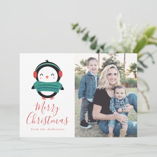 冬の友人 |ペンギンの休日のフォトカード シーズンカード (スタンド正面)