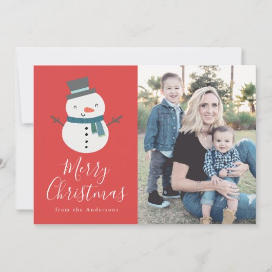 冬の友人 |雪だるまの休日の写真カード シーズンカード (正面)