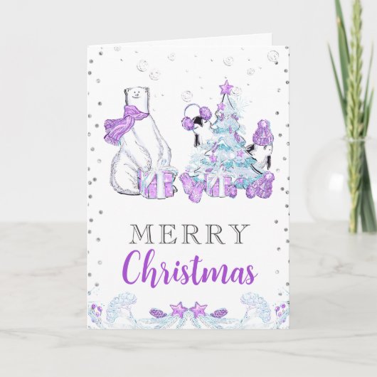 冬の友達 ポーラベアとペンギンのクリスマス シーズンカード (正面)