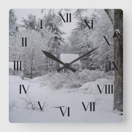 冬の古い井戸の家バッククロック スクエア壁時計