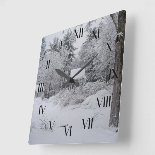 冬の古い井戸の家バッククロック スクエア壁時計 (傾斜)