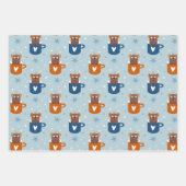 冬の可愛いクリスマス猫に淡いブルー ラッピングペーパーシート (正面2)