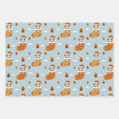 冬の可愛いクリスマス猫に淡いブルー ラッピングペーパーシート (正面)