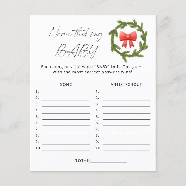 冬の名前その歌の赤ちゃんシャワーゲーム (正面)