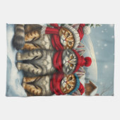 冬の名門私立校風の服装と帽子の猫 キッチンタオル (横)