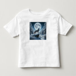 冬の吠えるオオカミ トドラーTシャツ
