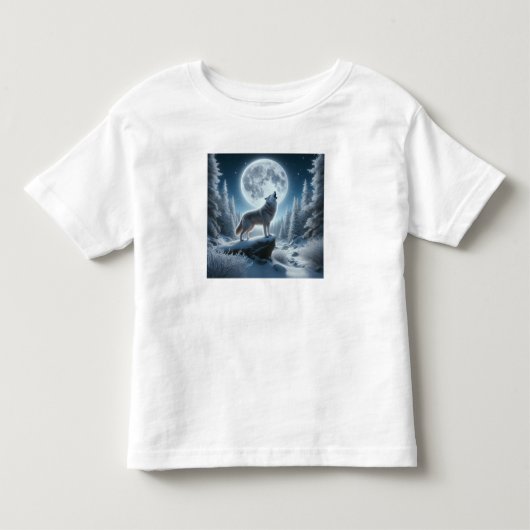 冬の吠えるオオカミ トドラーTシャツ (正面)