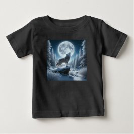 冬の吠えるオオカミ ベビーTシャツ