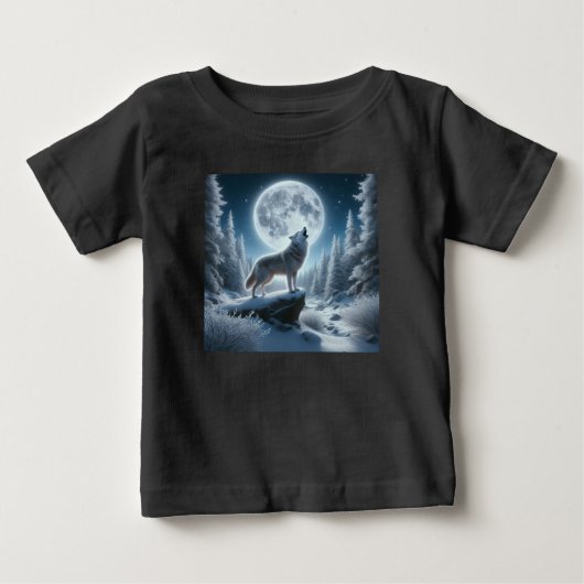冬の吠えるオオカミ ベビーTシャツ (正面)