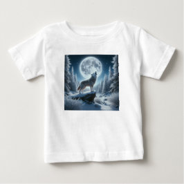 冬の吠えるオオカミ ベビーTシャツ
