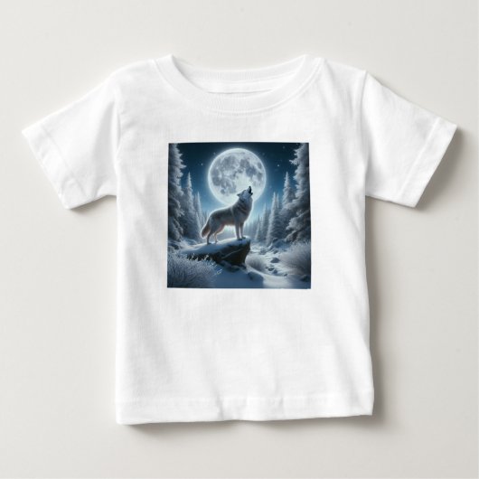 冬の吠えるオオカミ ベビーTシャツ (正面)