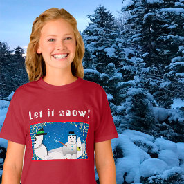 冬の吹雪ストーム 雪だるまの喜びTシャツ Tシャツ