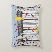 冬の喜び – スカーフの猫樺の木ツリー深紅色 アクセントクッション (正面(垂直))