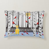 冬の喜び – スカーフの猫樺の木ツリー深紅色 アクセントクッション (裏面)