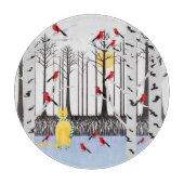 冬の喜び – スカーフの猫樺の木ツリー深紅色 カッティングボード (正面)