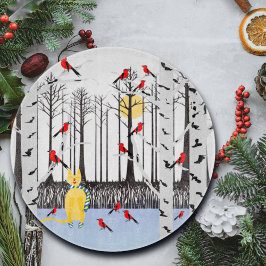 冬の喜び – スカーフの猫樺の木ツリー深紅色 カッティングボード