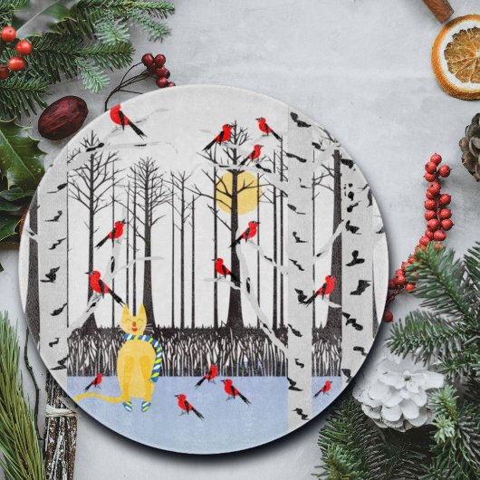 冬の喜び – スカーフの猫樺の木ツリー深紅色 カッティングボード