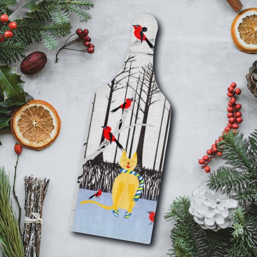 冬の喜び – スカーフの猫樺の木ツリー深紅色 カッティングボード