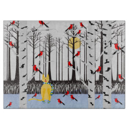 冬の喜び – スカーフの猫樺の木ツリー深紅色 カッティングボード