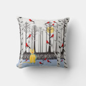 冬の喜び – スカーフの猫樺の木ツリー深紅色 クッション (正面)