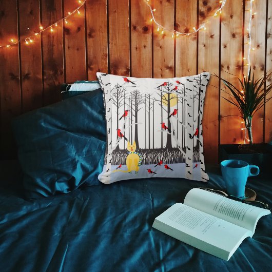 冬の喜び – スカーフの猫樺の木ツリー深紅色 クッション