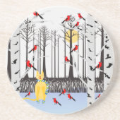 冬の喜び – スカーフの猫樺の木ツリー深紅色 コースター (正面)